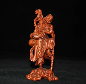

wedding decoration China Boxwood wood carved Wine gourd Arhat Damo Bodhidharma Dharma Buddha statue