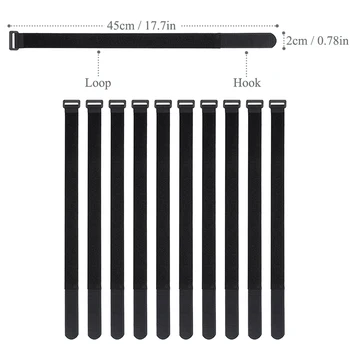

10PCS Black 45cm Hook Loop Cable Ties Strap Cord Buckle Fastener Organizer