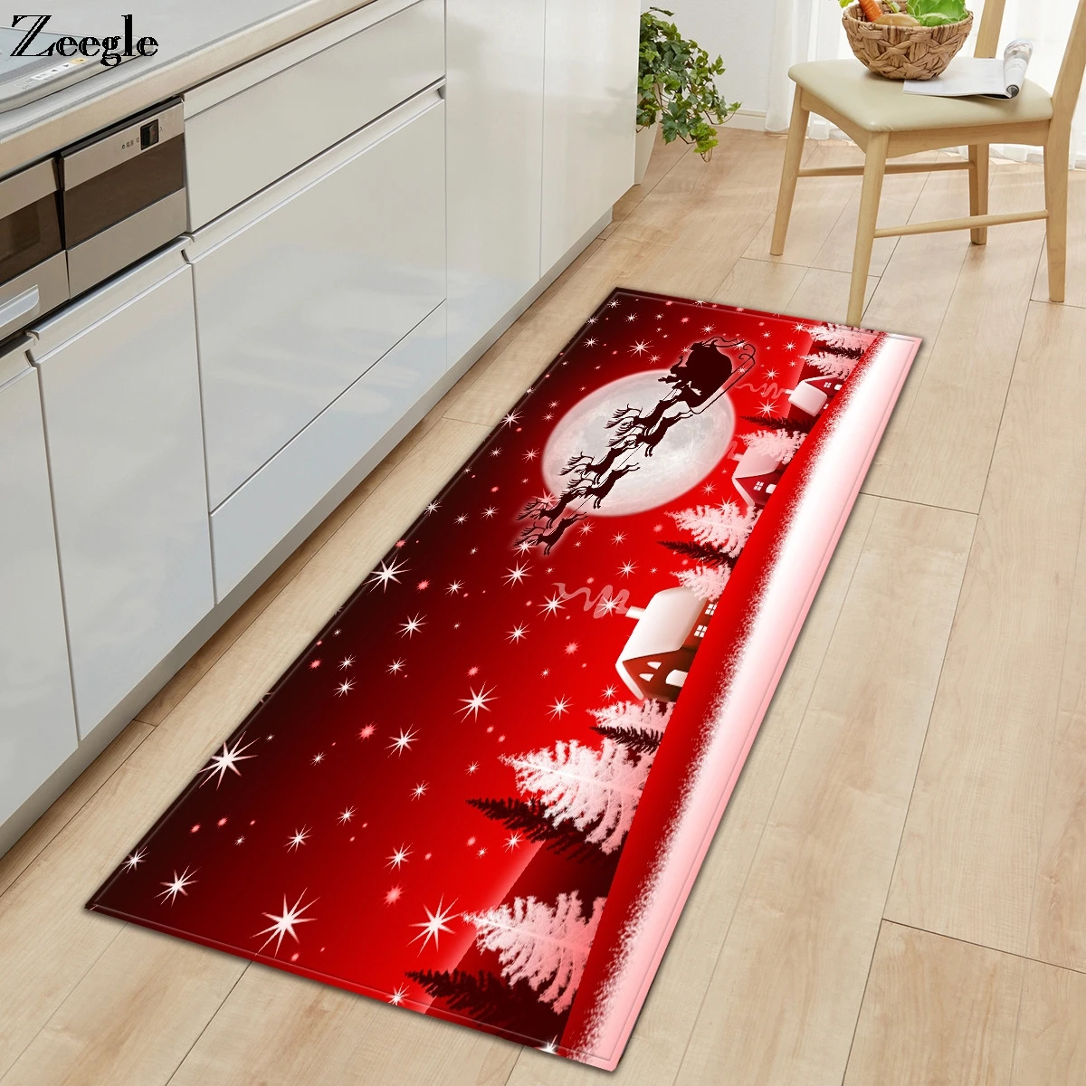 Zeegle Christmas Carpet Anti-slip Kitchen Rug Living Room Floor Rug Absorbent Bathroom Doormat Shower Mat Soft Hallway Carpet