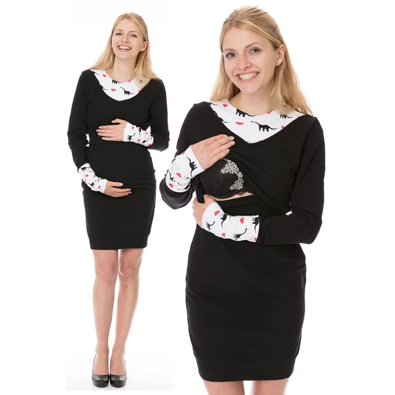 Повседневная для кормления платье для кормления, Для женщин с длинными рукавами в стиле пэчворк зимнее платье для кормления для беременных Беременность одежда размера плюс