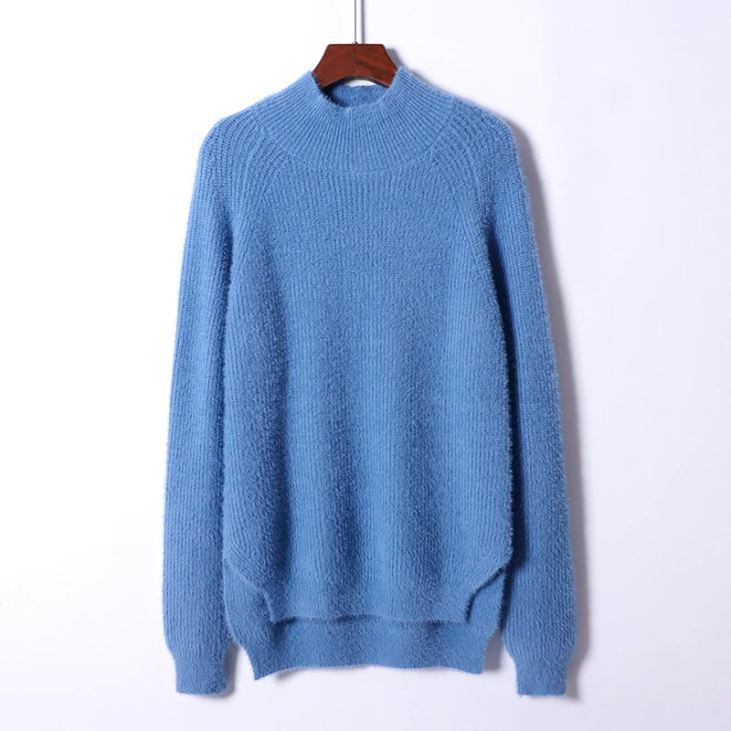 HLBCBG Oversized Women Pullovers and Sweaters Thick Warm Woman Turtleneck Sweater Split Up Knitted Female Jumper Pull Femme | Женская