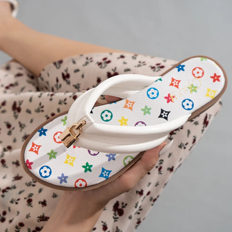 Sandalias de fondo plano con estampado de dibujos animados para chanclas decoradas con hebilla de cabeza de bloqueo, 2021|Zapatillas| AliExpress