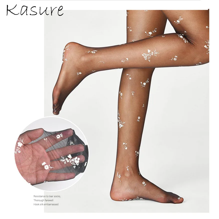 KASURE новые модные сексуальные прозрачные колготки с серебряным цветочным узором