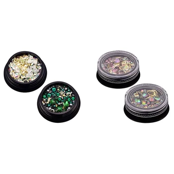 

4 Box 3D Nail Tip Diamond Flat Jewel Stone Nail Decoration-Bow-Dark Green & ic Color-Light Pink Purple