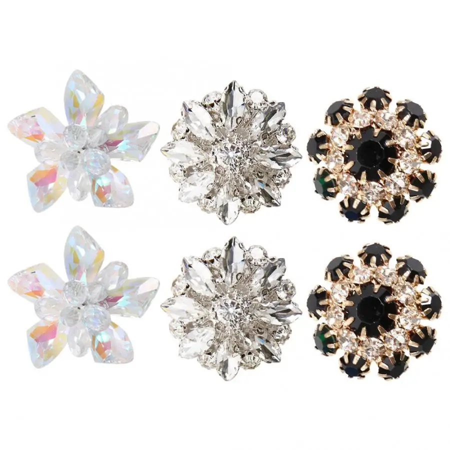 2Pcs Shoes Decoration Accessories Flower Shape Crystal Glass Jewel DIY