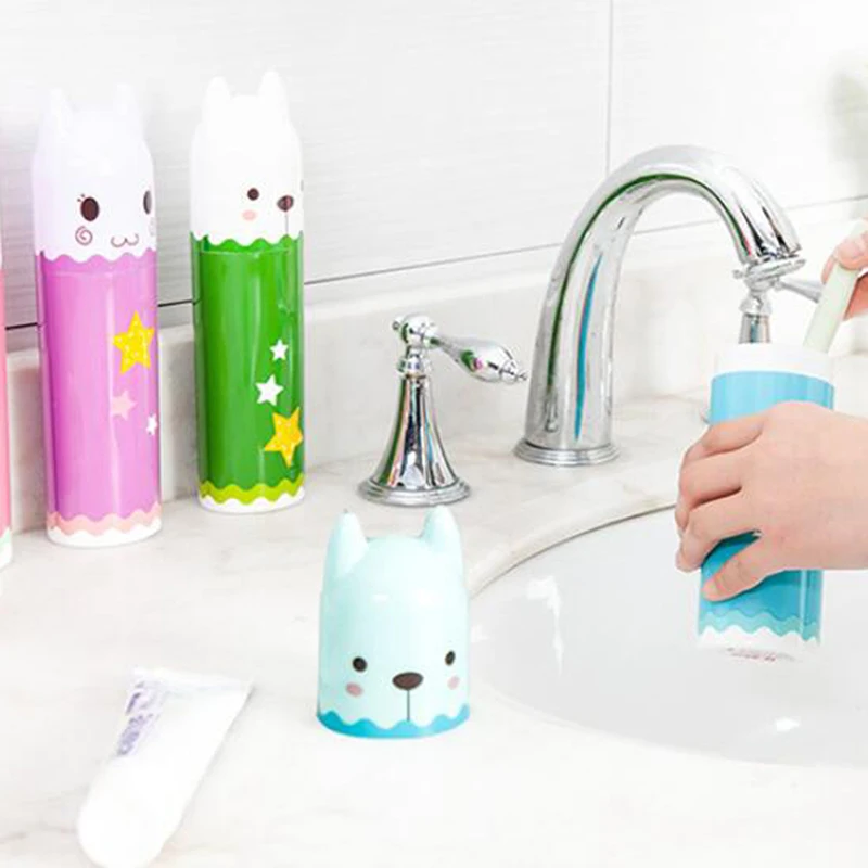 Мультяшный Кот держатель для зубной пасты и щетки аксессуары для ванной комнаты портативный дорожный Чехол для зубной щетки чашка органайзер для ванной комнаты