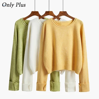 

Only Plus Winter Solid Pull Femme Mohair Soft Warm Sweaters and Jumpers Yellow Chic Ladies Elegant Knited Sweater Warm 2019