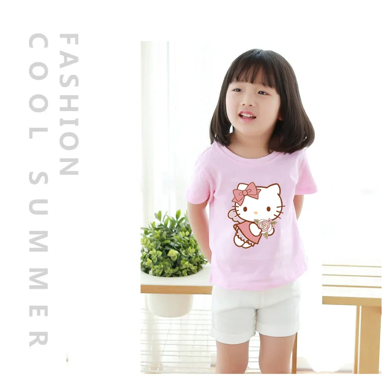 Hello kitty/Летняя футболка принцессы для девочек; Детские хлопковые топы; футболки; детская одежда для дня рождения; одежда для малышей; костюм