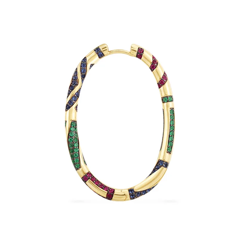 

Personality 925 Sterling Silver Single Multicolor Zircon Geometric Pattern Oval Big Hoop Earring Women Mana Jewelry