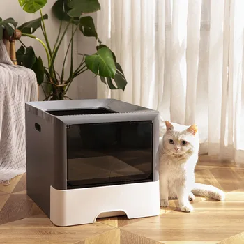

Pet supplies cat toilet square top-in type cat litter box fully enclosed drawer type double door cat litter box foldable