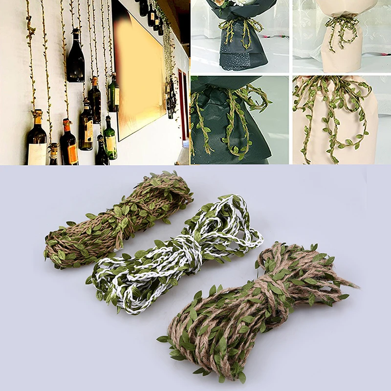 Simulação de videira artificial, folhas verdes, faça você mesmo, corda de cânhamo para decoração de festa, casamento, aniversário, artesanato, 10m, 1 peça