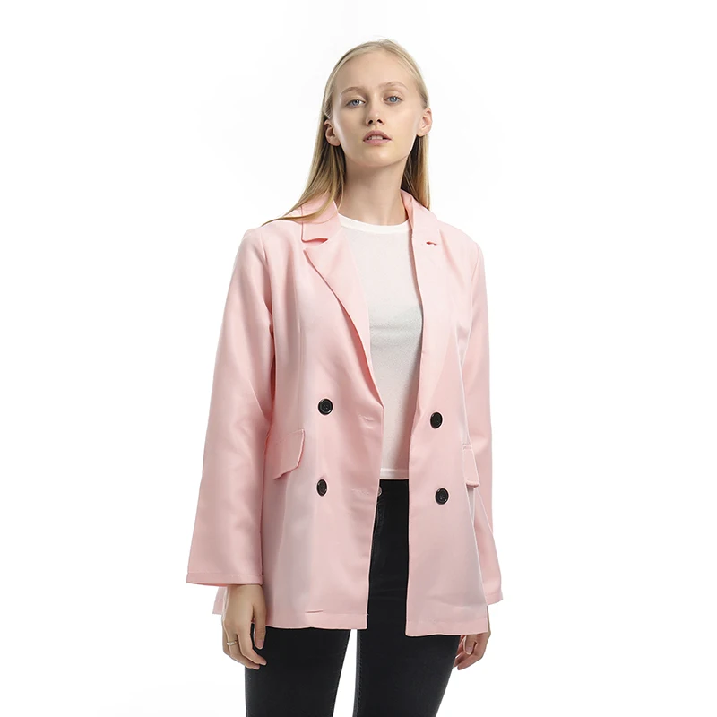 pink Женская куртка, элегантное пальто, Свободный Повседневный Блейзер, женские куртки и пальто, осеннее пальто с длинным рукавом и отложным воротником, верхняя одежда - Цвет: pink