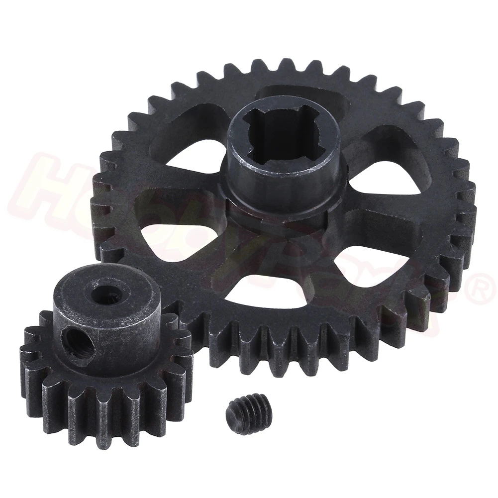 2pcs Metal Steel Diff Main Gear 38T & Motor Pinion Gear 17T for RC 1/18 WLtoys