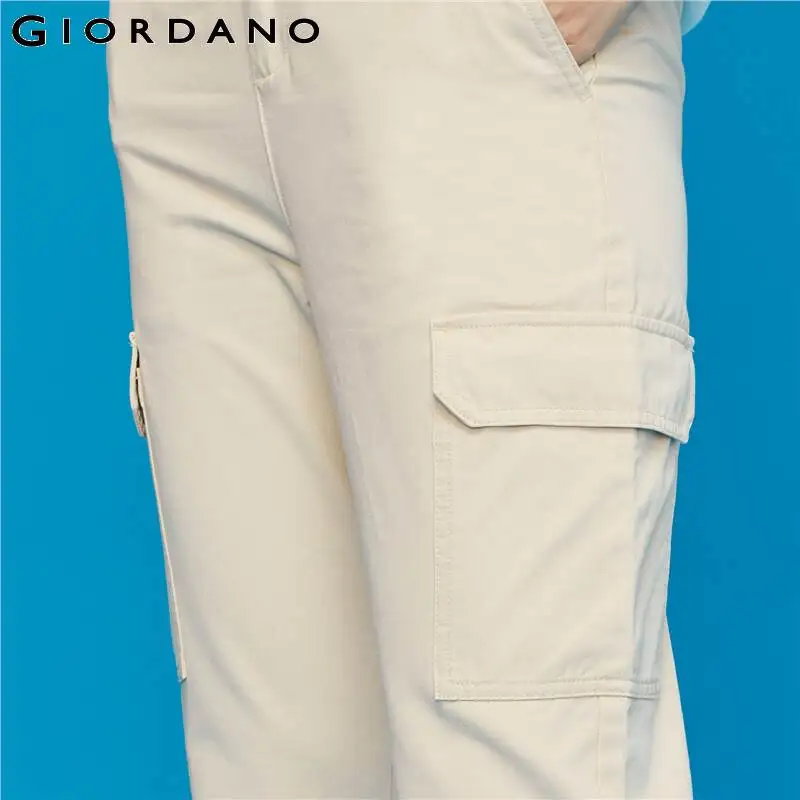 Giordano женские повседневные брюки на упругой талии с накладными карманами из натурального хлопка