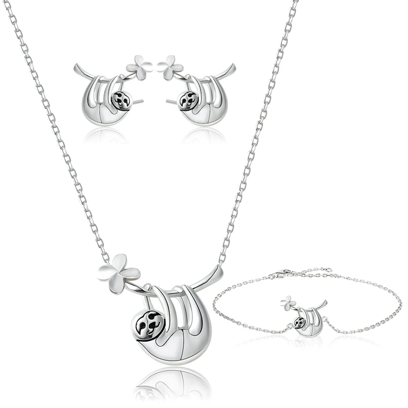 

4 Piece Cute Lazy Little Monkey Set Kawaii Slow Motion Earrings Bracelet Necklace Birthday Holiday Gift Animal Jewelry