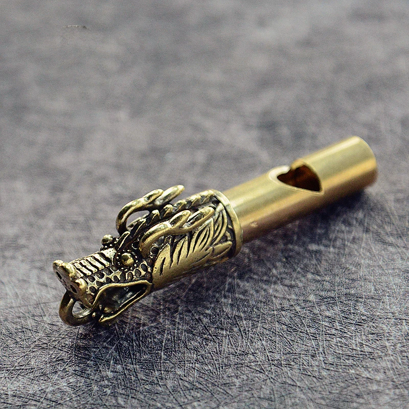 Brass Dragon Head Whistle Car Keys Chains Pendants Outdoor Survival Tools Whistles Necklaces Keychains Charm