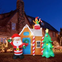 6 Ft Christmas Inflatable Santa's House with Christmas Tree & Gingerbread Man LED Blow Up Yard Decorations Christmas Party Toys 1