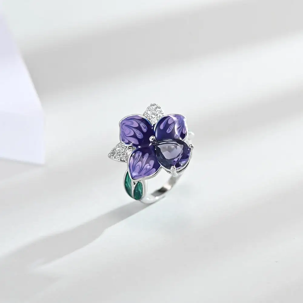 925 Серебряная перегородчатая синяя темно-фиолетовая эмалированная подвеска в виде цветка, ожерелье, серьги, ювелирный набор