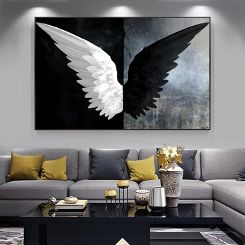 

Big Size Black White Angel Wings Canvas Painting on The Wall Posters and Prints Scandinavian Wall Art Picture Living Room Decor