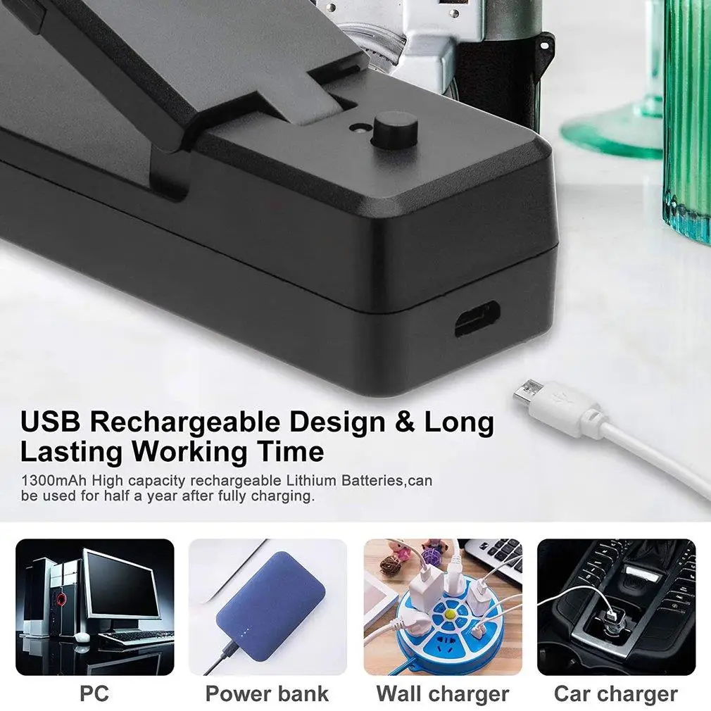 Mini Sealer Plastic Bag Sealer Mini Bag Sealer 2-in-1 Portable Heat Sealers Rechargeable Handheld Vacuum Heat Sealers &Cutter for Plastic Bag Storage Food