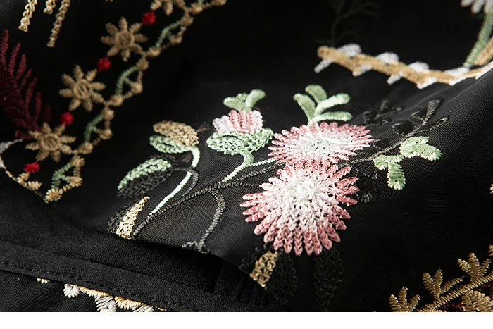 Подиумные дизайнерские короткие юбки 2019 Высокое качество весенние черные элегантные трапециевидные вышитые цветы винтажные юбки