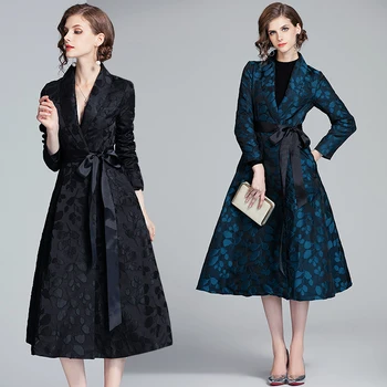 

Mid-long Overknee Classic Vintage V Neck Long Sleeve Long Woman Coat Elegant Ladies Casual Retro Outwear Chic Women's Long Coat