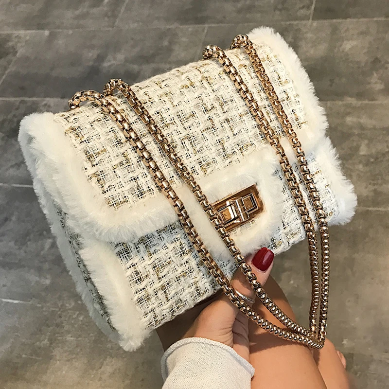 

MONNET CAUTHY New Fashion Bags for Women Classic Chic Style Woolen Small Crossbody Bag Solid Color Grey Black Wine Red Girl Flap