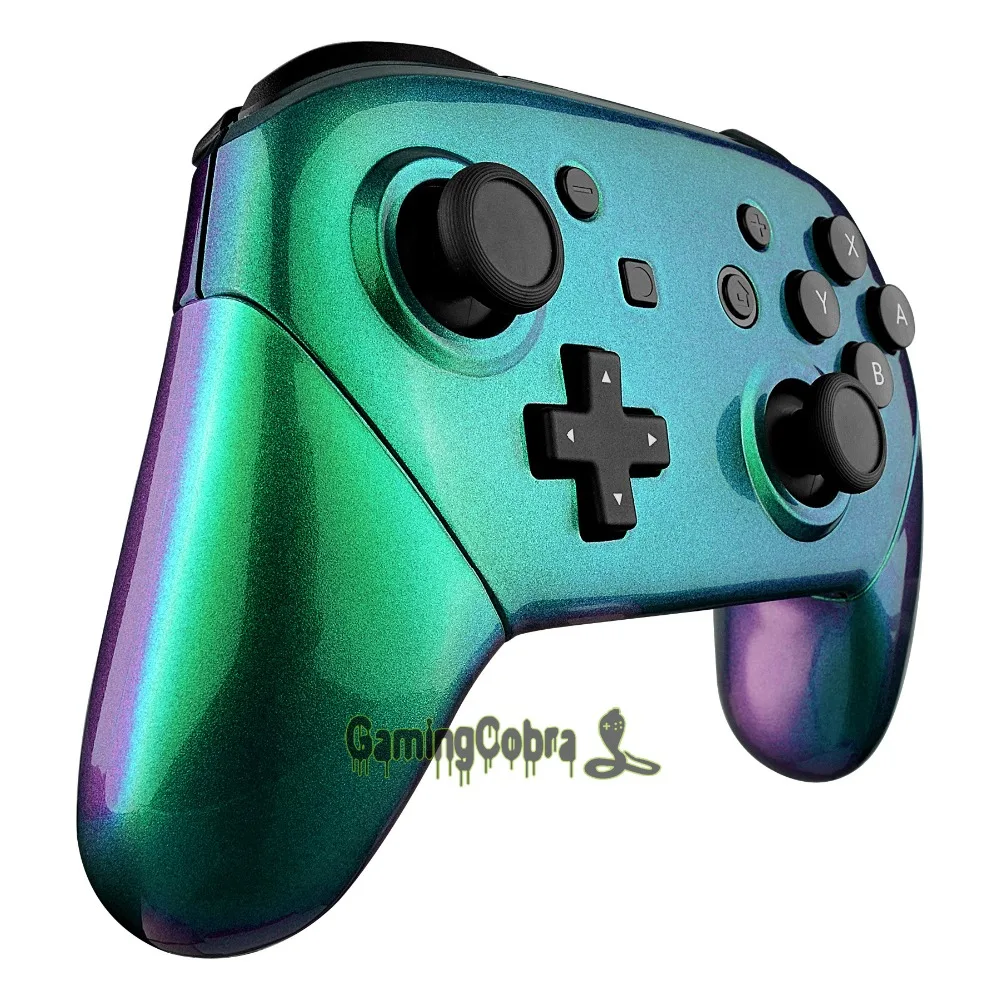 Chameleon Green Purple Faceplate& Backplate Housing Shell Cover Handles Replacement for NS Switch Pro Controller