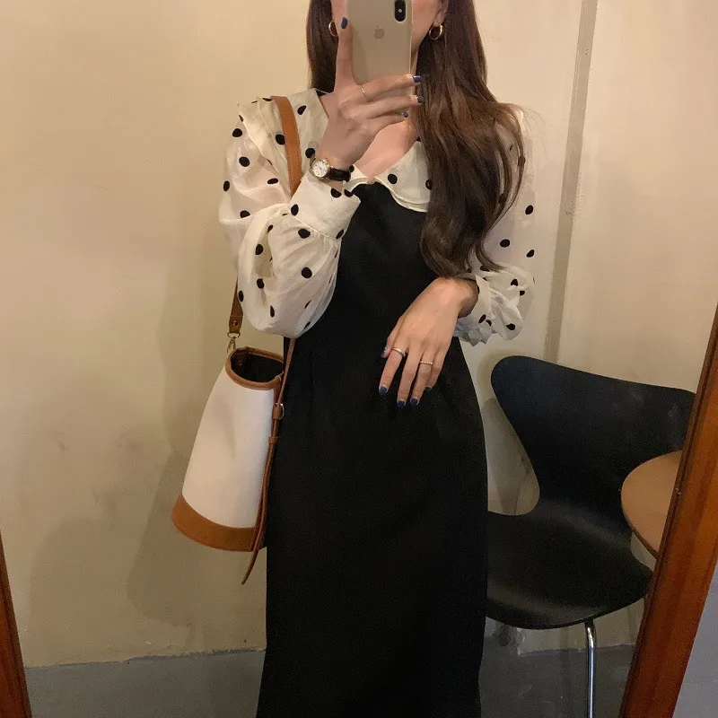 Alien Kitty 2020 Autumn Dress Women Korean Style Dots Long Dresses Slim High Quality Long Sleeves Chic Ruffles Female Vestidos Alien Kitty 2020 Autumn Dress Women Korean Style Dots Long Dresses Slim High Quality Long Sleeves Chic Ruffles Female Vestidos
