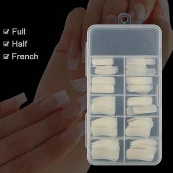 

100pcs Fake Nail Artificial Press on Long Nails Art Tips Full Cover Natural Color Half Cover French Style Nail Forms With Box