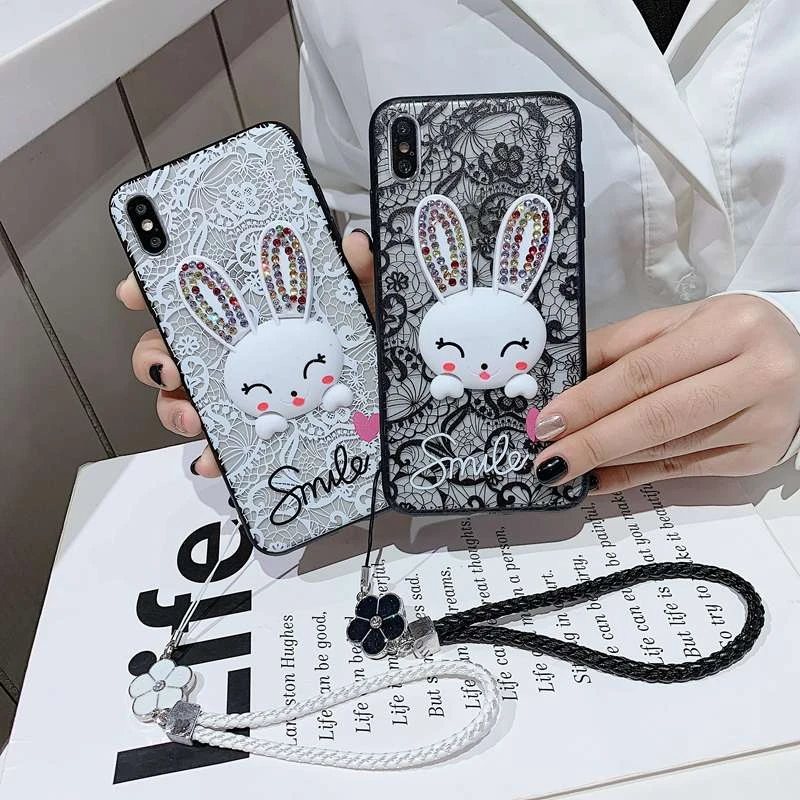 Lace Flower Makeup Mirror Phone Case For Samsung Galaxy S8 S9 S10 Lite S7 S6 Edge Plus C5 C7 C9 Note 8 9 With Lanyard Back Cover