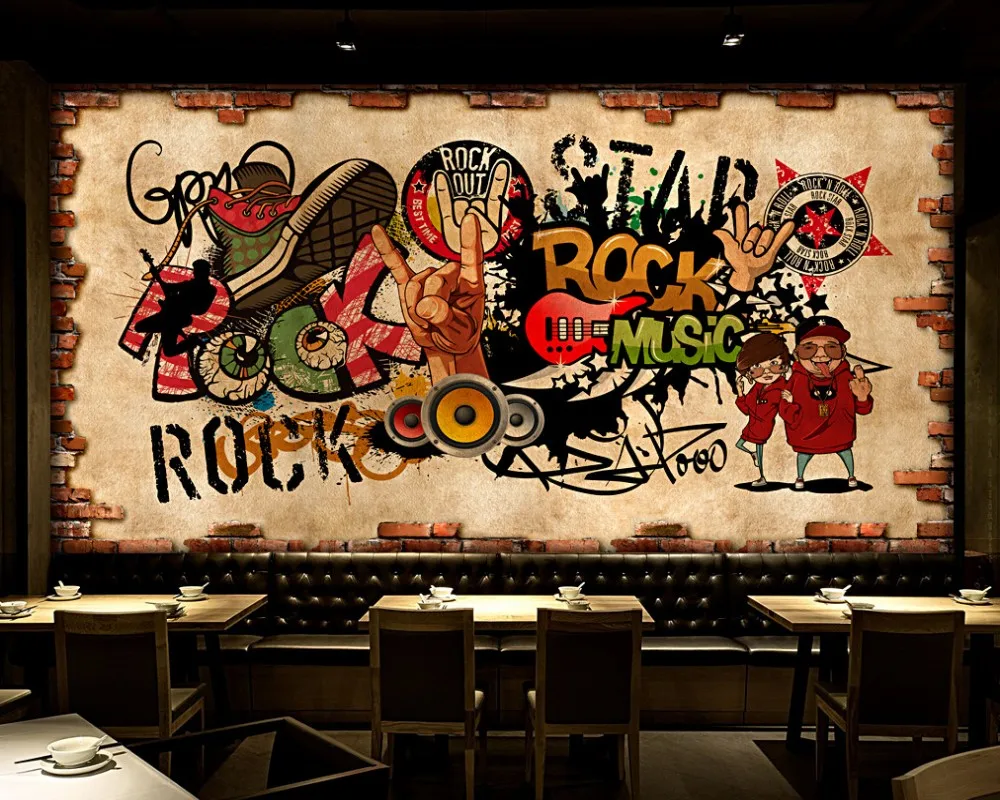 

Dropship Retro Brick Wall Hip Hop Rock Music Bar KTV Wall Retro Custom Restaurant 3D Photo Wallpaper Concert Mural