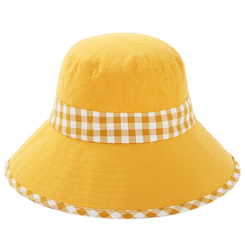 Yellow Женская шляпа, Лоскутная хлопковая кепка для бассейна, шляпа от солнца, женская модная шляпа с плоским верхом в рыбацком стиле - Цвет: Yellow