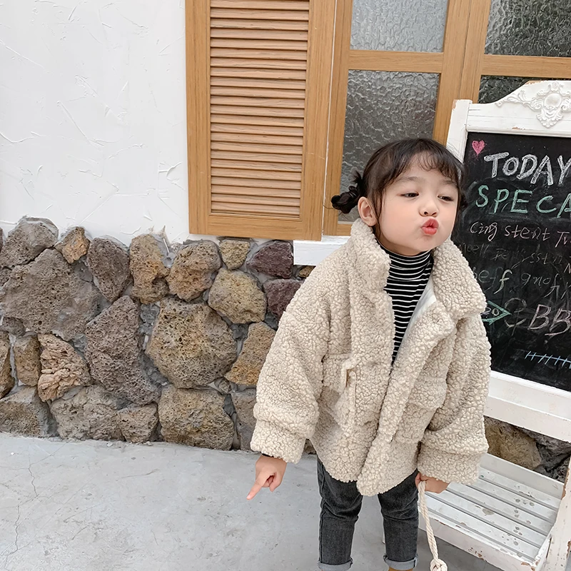 Dolmidol/ теплое однотонное пальто HOTHOT для маленьких мальчиков и девочек из овечьей шерсти плотная теплая детская верхняя одежда в Корейском стиле