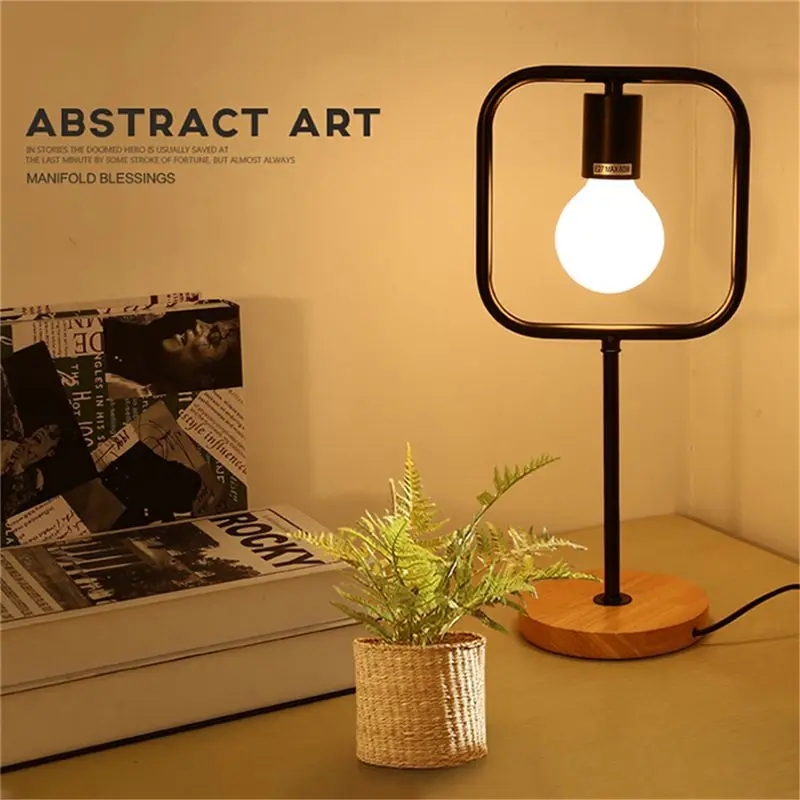 

New Square minimalist modern wooden lamp bar bedroom bedside table lamp Creative minimalist square metal decorative lamp bed bed