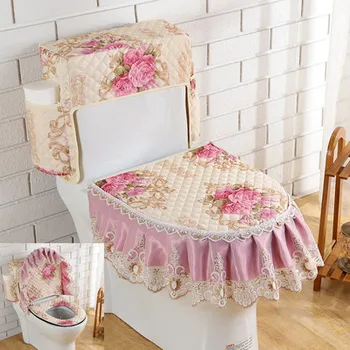 

Lace Toilet Seat Cover 3pcs/Set U-shaped Toilet Seat Cushion Bathroom accessories Water Tank Storage Cover With Toilet Paper Po