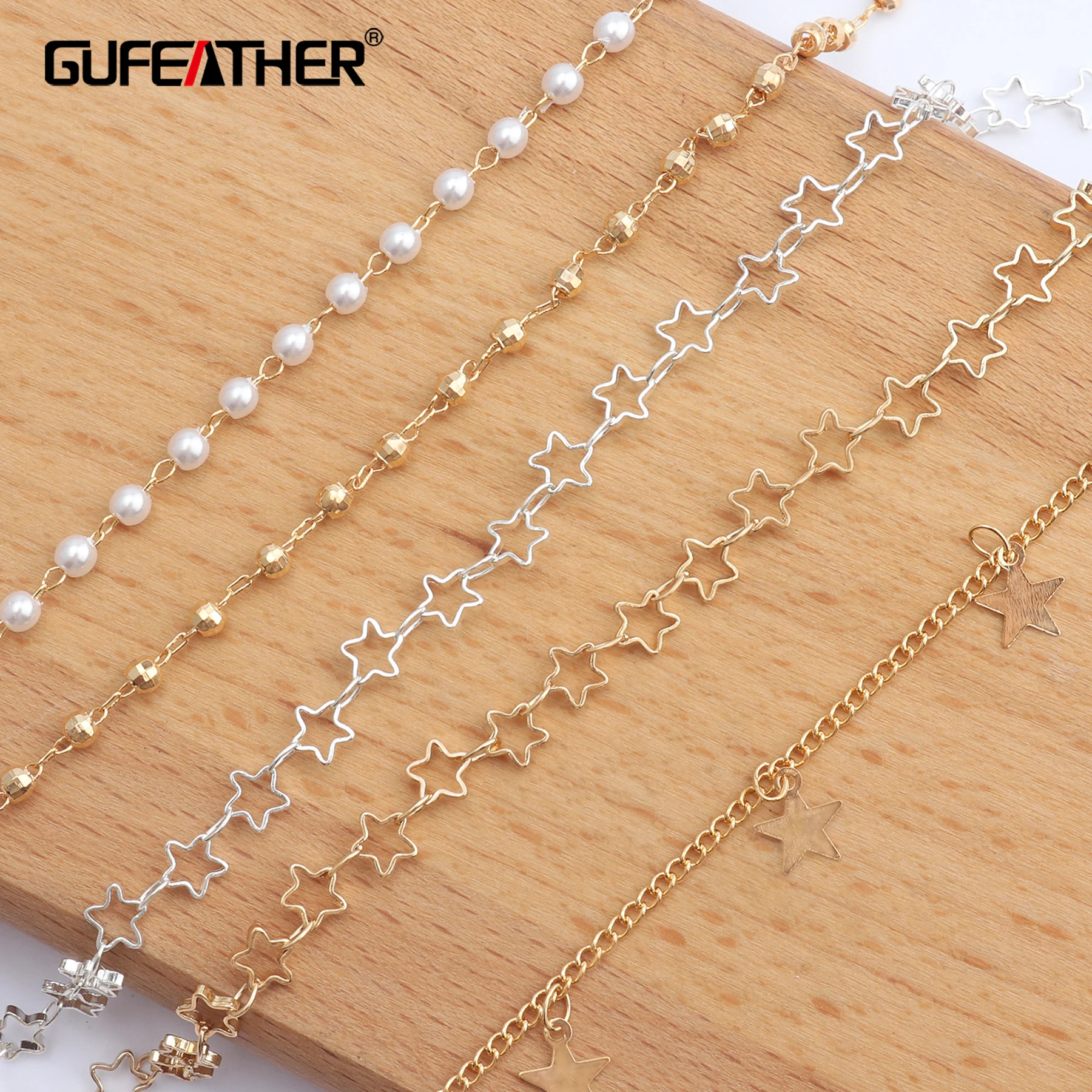 

GUFEATHER C46,jewelry accessories,diy pearl star chain,18k gold plated,jewelry making,diy necklace,necklace for women,3m/lot