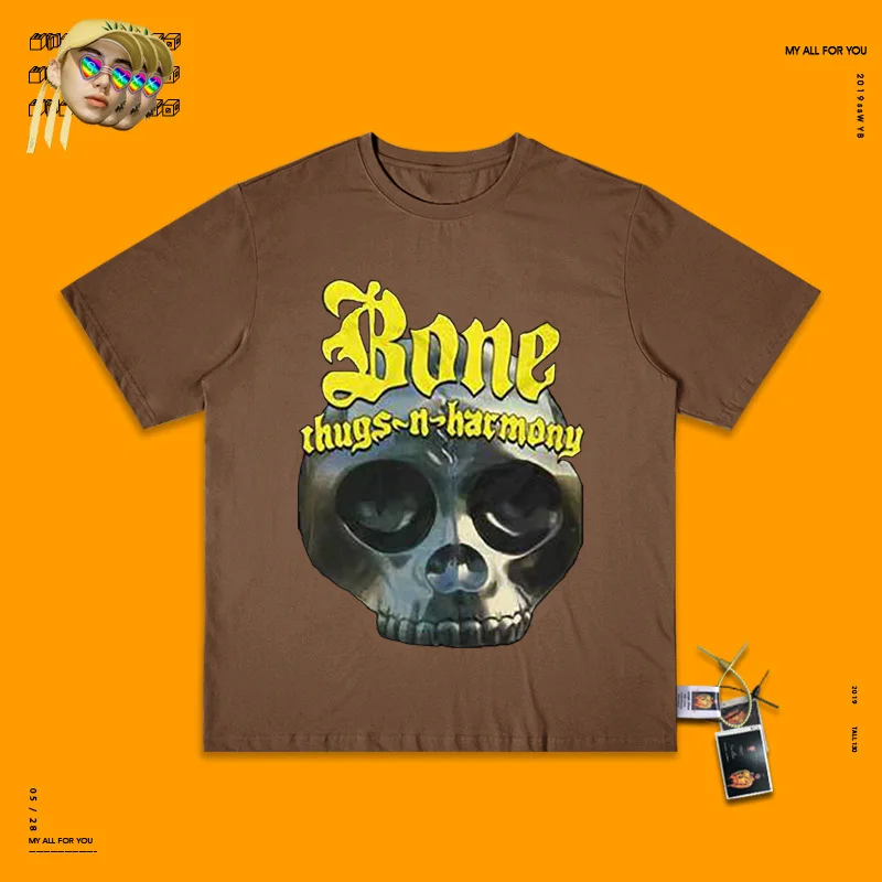 Бренд Tide футболка Bone Thugs N Harmony используется тяжелый короткий рукав для мужчин и женщин хип-хоп рок - Цвет: Coffee
