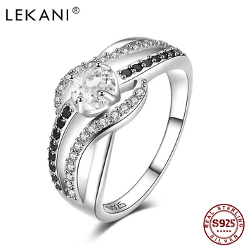 

LEKANI Fine Genuine 925 Sterling Silver Jewelry Trendy Zircon Engagement Rings for Women Classic High Quality Wedding Ring Gift