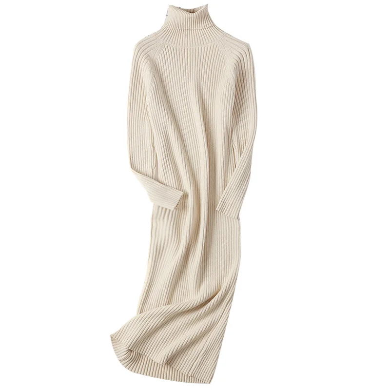 Ordifree/осень-зима, женское платье-свитер с высоким воротником, длинный рукав, трикотажный теплый плотный Повседневный длинный трикотажный свитер, платье