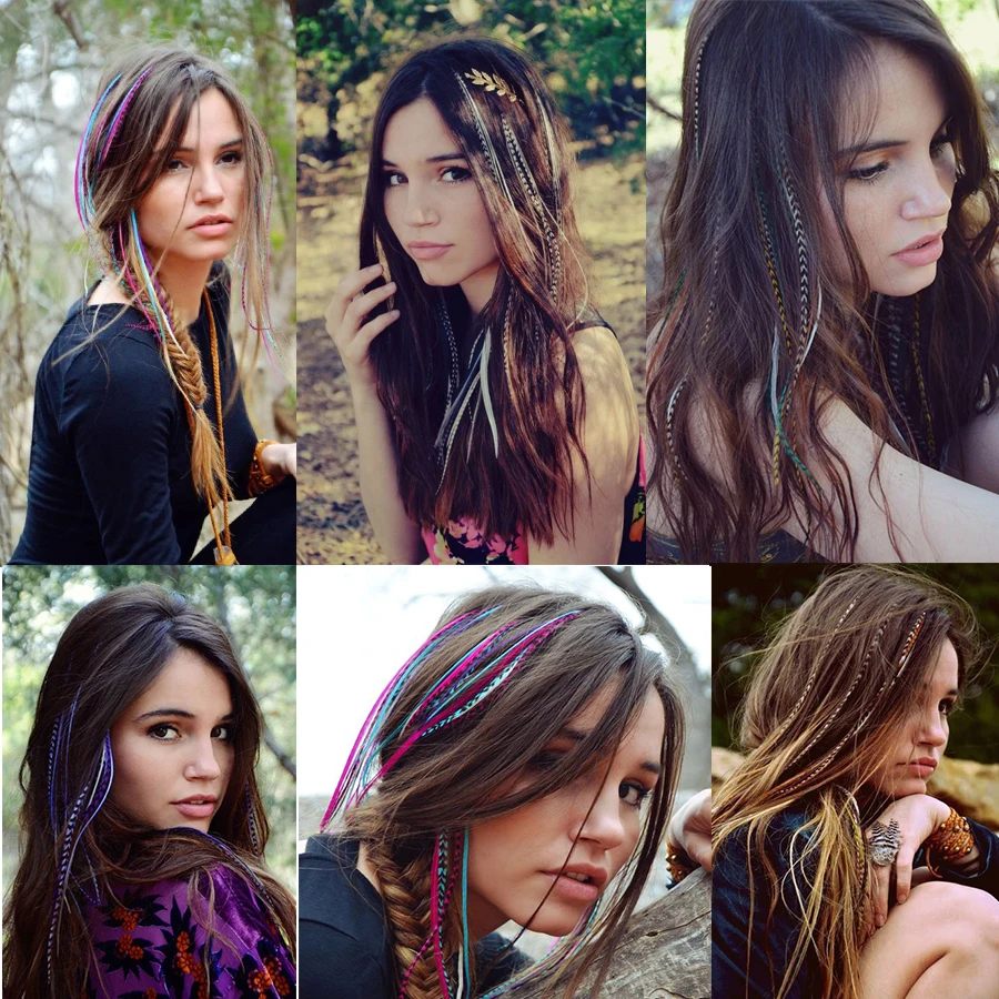 Synthetic Fake Feathers for Hair Extension Colored Strands of Hair Synthetic High Temperature Rainbow False Accessories for hair extensions