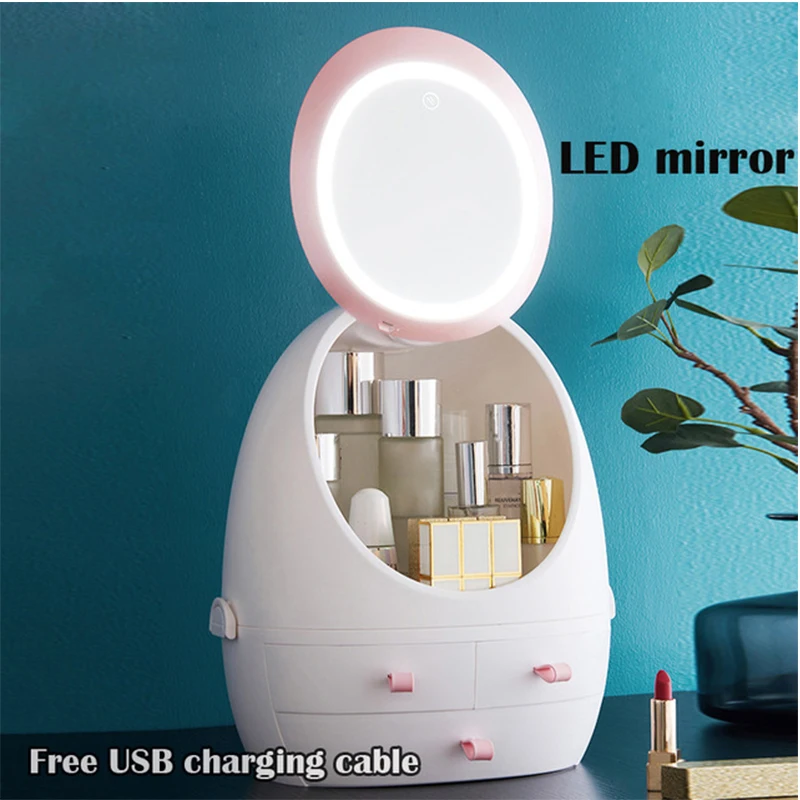 USB Rechargeable Makeup Organizer case Cosmetic Storage Box Jewelry Container Dust proof Drawer Waterproof Mirror LED Light|Cosmetic Bags & Cases| - AliExpress