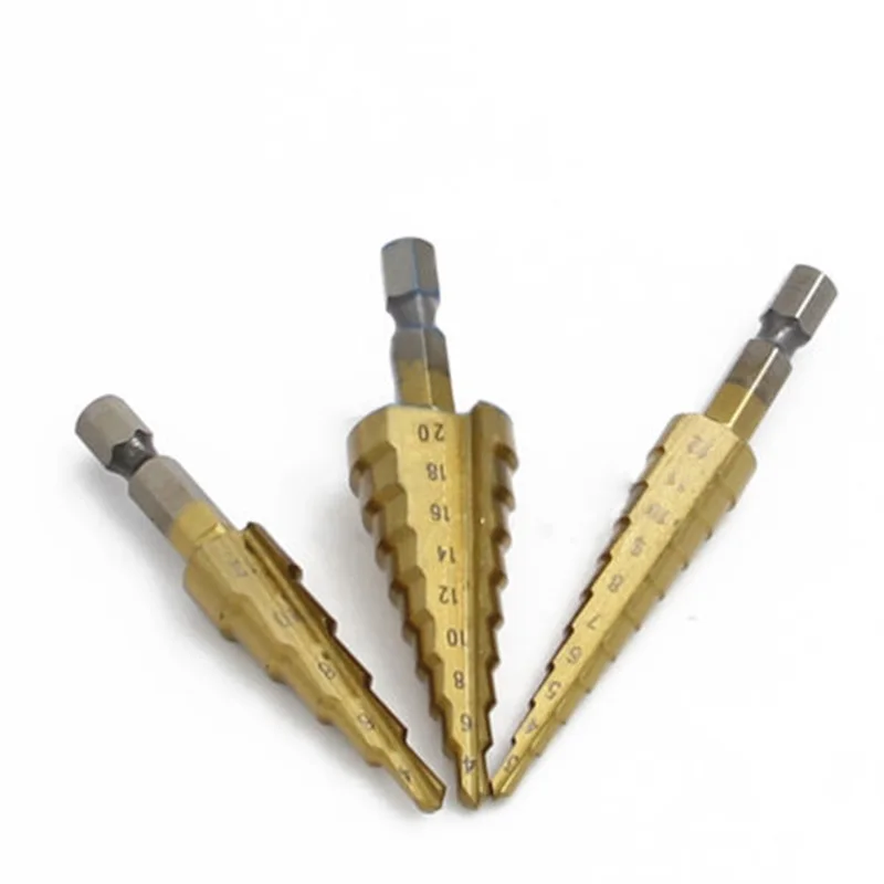 

3 Pc HSS Titanium Hex Shank Multifunction Cone Step Drill Bit Set W/Pouch Tool