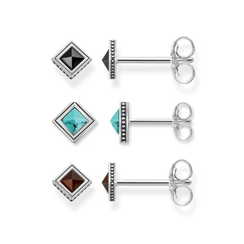 

Africa Pyramid Stud Earrings for Women Men 925 Sterling Silver Fashion Jewelry Square Blue Black Brown Ear Stud Gifts Wholesale