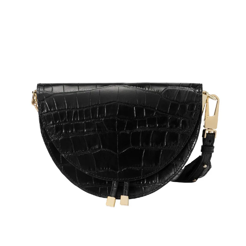 Black wide strap Сумки через плечо с крокодиловым узором для женщин, полукруглая сумка-мессенджер из искусственной кожи, роскошные женские сумки, дизайнерские сумки на плечо - Цвет: Black wide strap