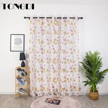 

TONGDI White Tulle Curtain Pastoral Elegant Printing Floral Leaves High-grade Decoration For Home Parlour Bedroom Living Room