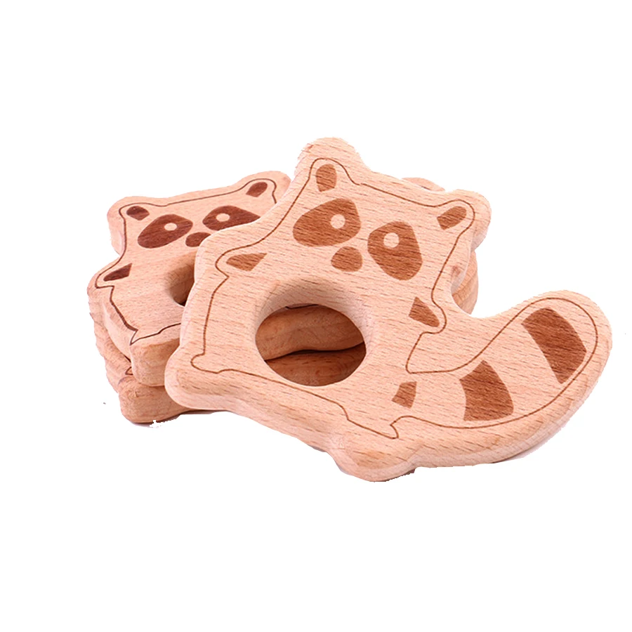 10PCS Baby Food Grade Wooden Beech Teether Animal Bears Nursing Wood Pendant Pacifier Accesories Gifts Rattle Sensory Chew Toys