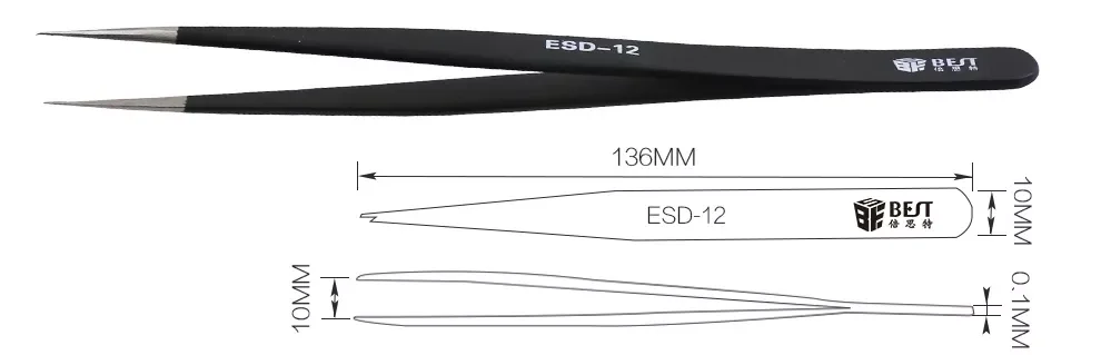 BEST ESD Pointed Precision Professional Anti-Static Electric Tweezers For Computer Repair Tools