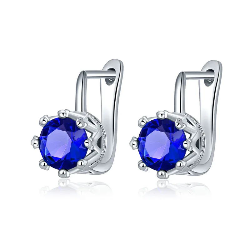 blue Серьга в виде кольца Классический Круглый CZ свадебный белый круг цвет золотой обруч серьги для женщин леди девушка - Окраска металла: blue