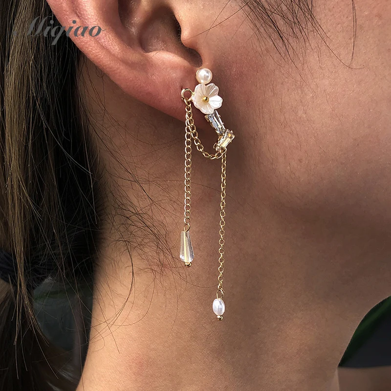

Miqiao aesthetic gift pearls earrings for women rhinestone pendientes piercing flower tassel drop dangle earring fashion jewelry